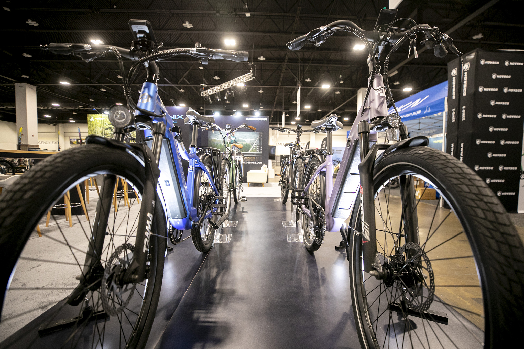 E-bikes on the expo floor during the (e)Revolution e-bike trade show at the Colorado Convention Center. June 10, 2023.