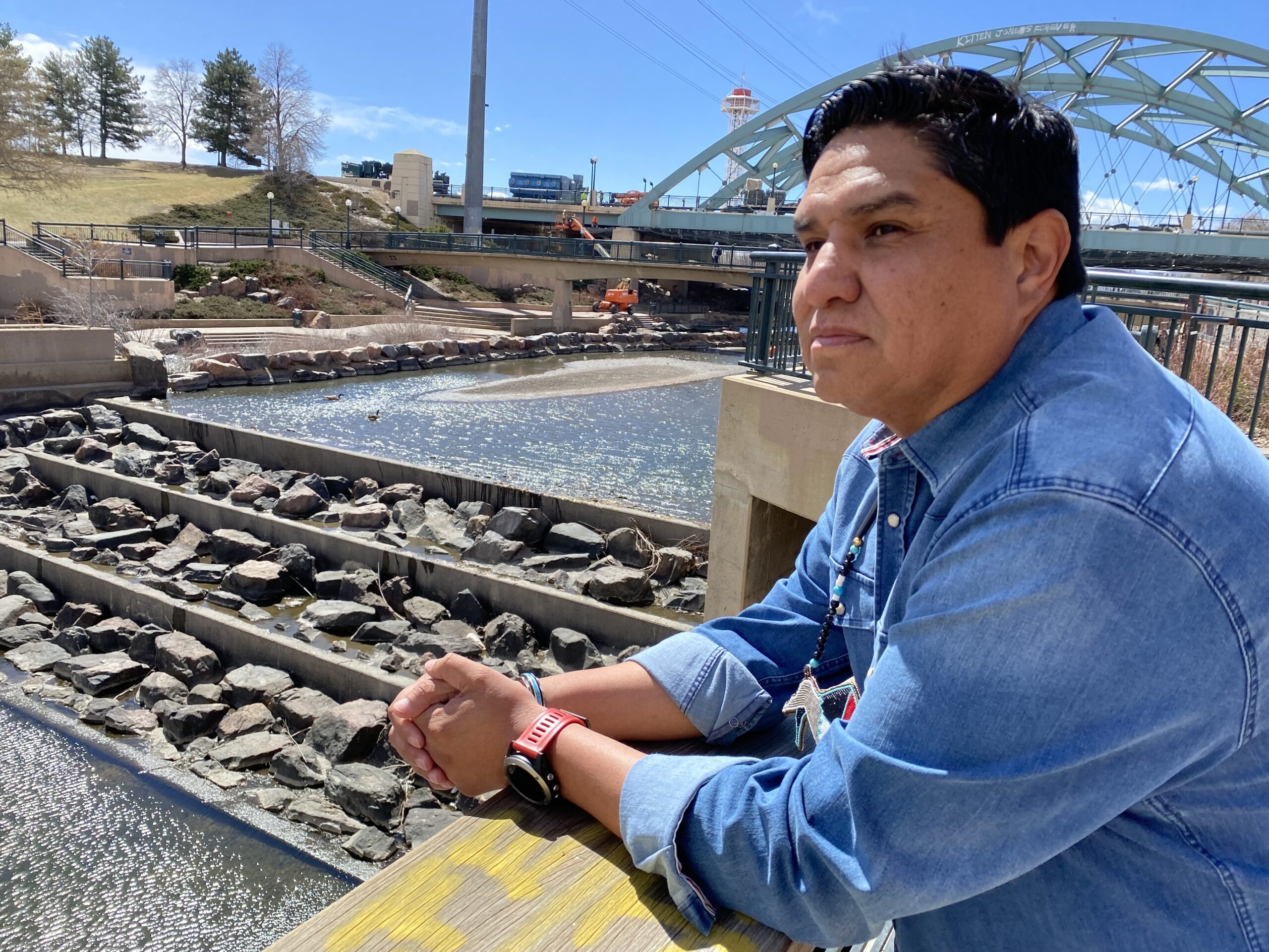 Ernest House Jr., a member of the Ute Mountain Ute Tribe and former executive director of the Colorado Commission Indian Affairs, at the confluence of the South Platte River and Cherry Creek in Denver.
